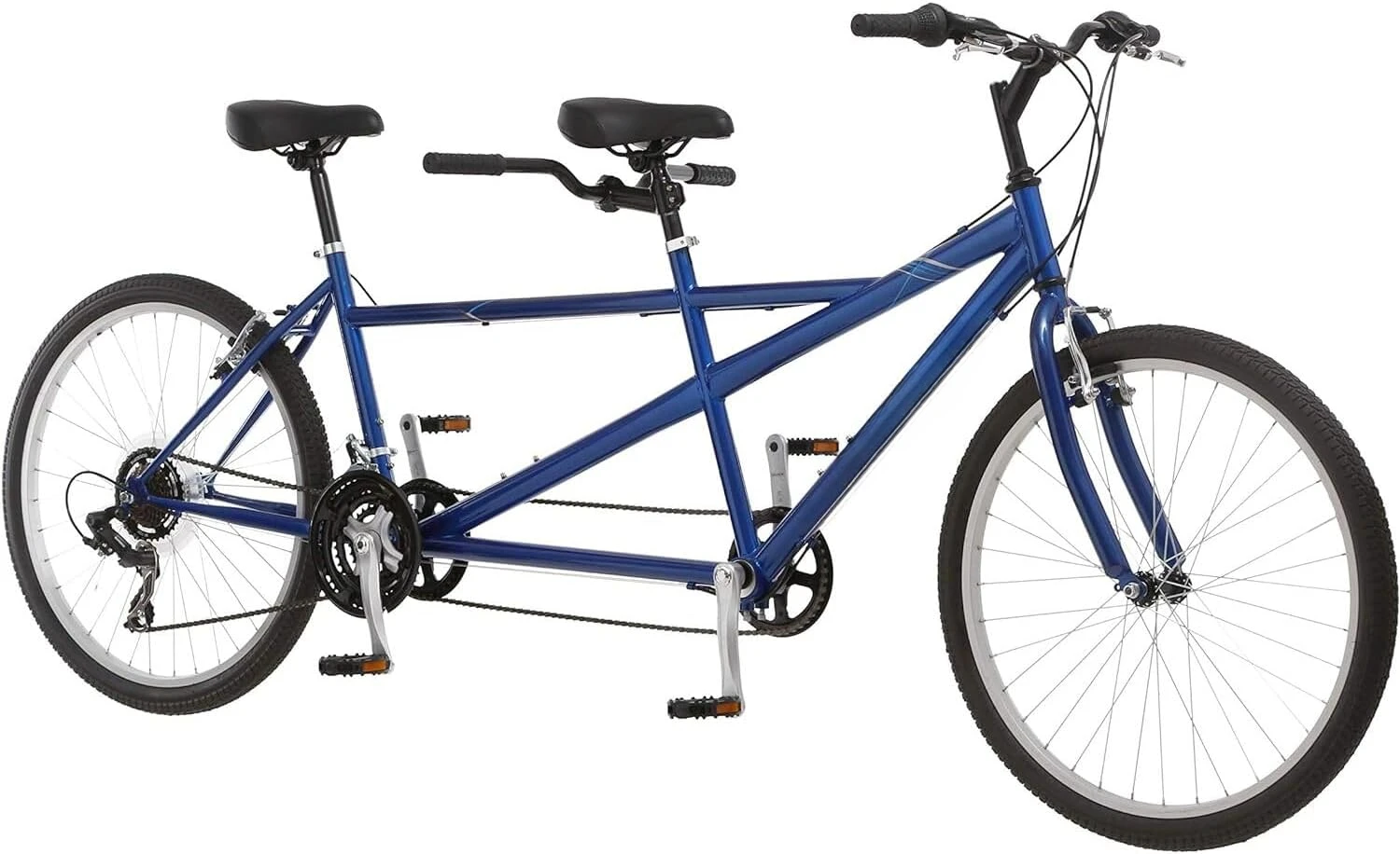 Dualie Adult Tandem Cruiser Bike, Two-Rider Bicycle for Men and Women, 26-Inch Wheels, 21-Speed, Linear Pull Brakes, Blu