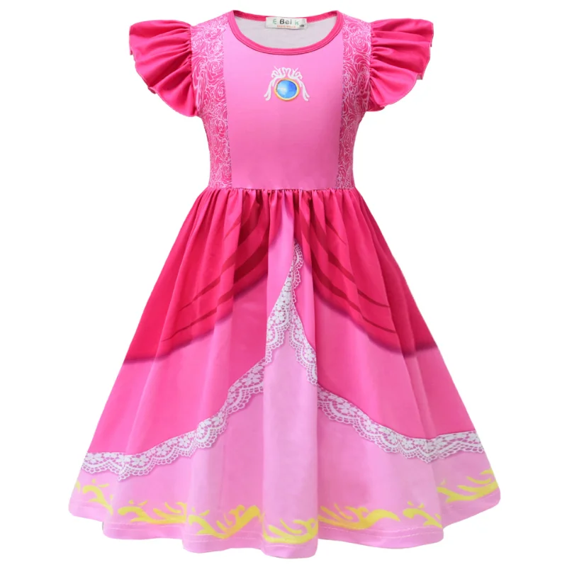 Anime Super Bros Costume for Kids Halloween Party Dresses Luigi-Lover Brothers Peach Princess Cosplay Clothes Girls Fancy Dress