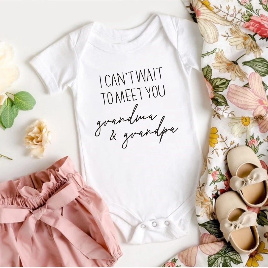 

I Can't Wait To Meet You Grandma Grandpa Funny Infant Toddler Jumpsuit Summer Newborn Bodysuits Cotton Baby Clothes Shower Gifts