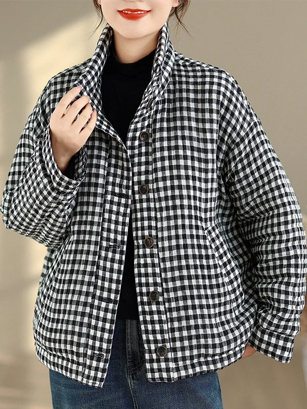 

Thiened Cotton Linen Women's Jaet Stand Collar Commute Winter Coat Loose Fit Long Sve Single Button Closure