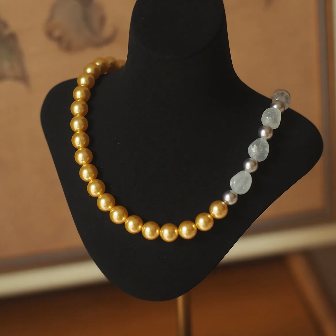 

Gold-Tone Pearl Simulant Necklace - Resin Crystal, Multicolor Beads, Niche Western Design