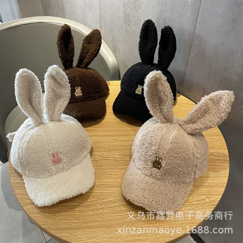 

50-53cm Children Plush Baseball Cap Girls Baby Cute Rabbit Ears Hat Winter lamb's Warm Cartoon Duck Tongue Caps Hot