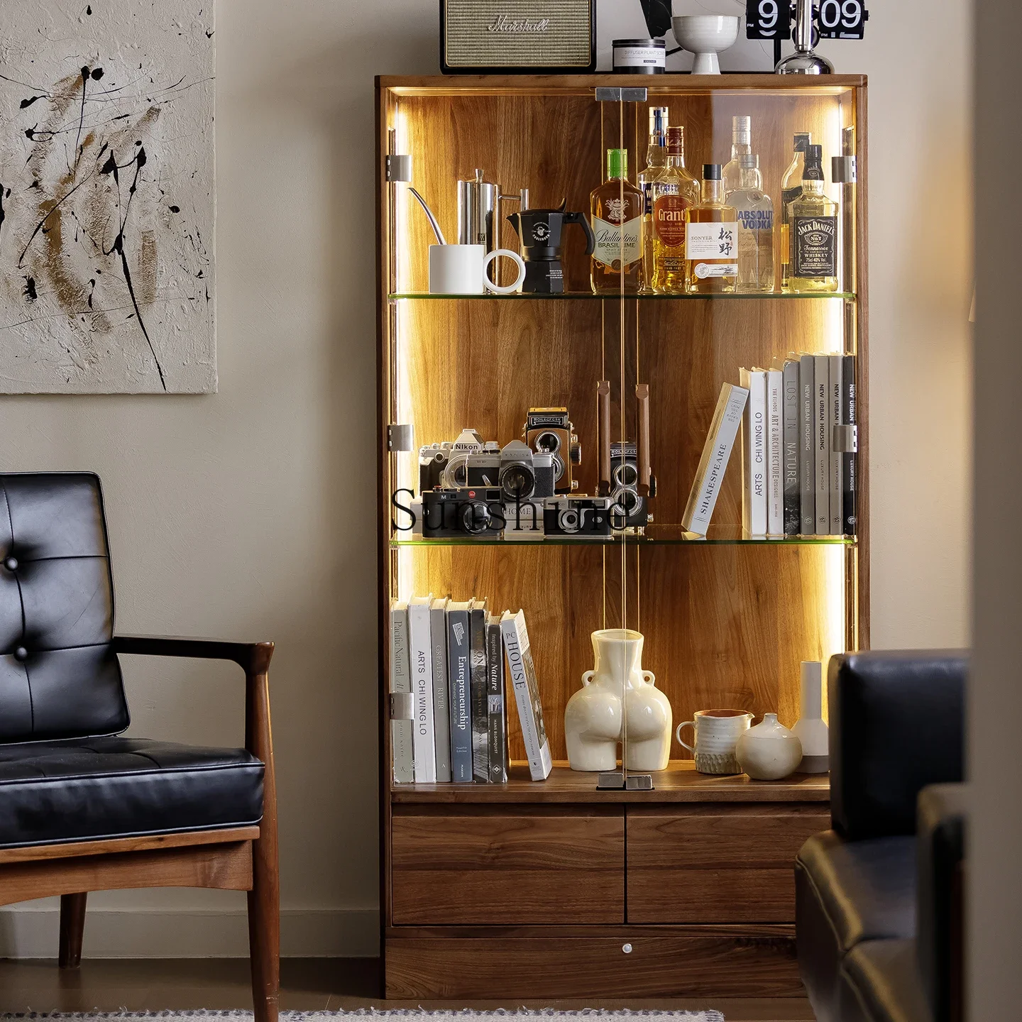 Yglass display, jewelry all solid wood, figure, living room TV, side cabinet floor