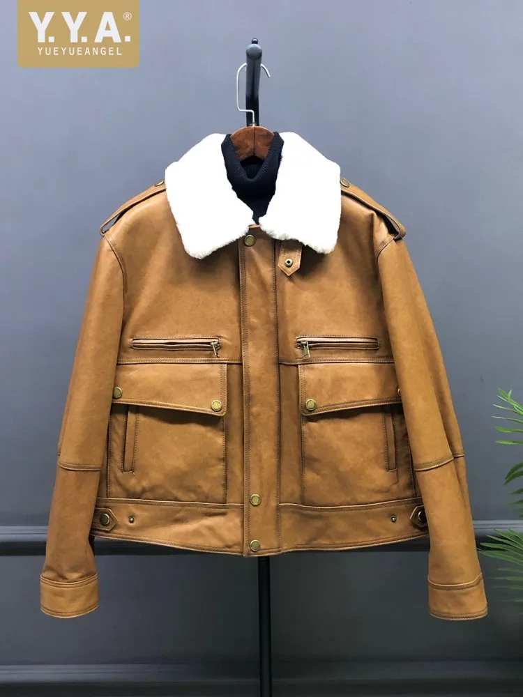 Piumino femminile in vera pelle Colletto in lana d'agnello di lusso Giacca ampia Addensare caldo capispalla in pelle di pecora Lady Fashion Winter