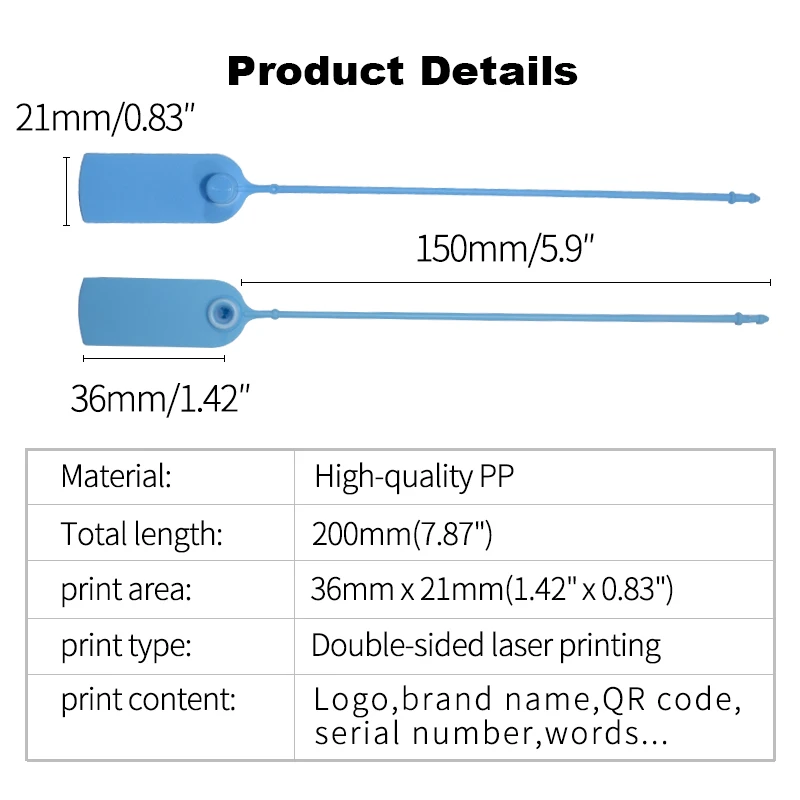 100Pcs Custom Logo Disposable Plastic Security Seals Hang Tags for Clothing Shoes Bags 200mm
