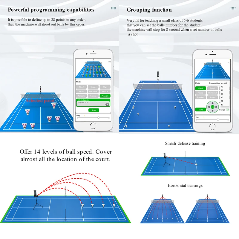 Top Grade Badminton Ball Machine Shuttlecock Feeder Machine Pusun 6001 Flag Ship Badminton Shooting APP Control