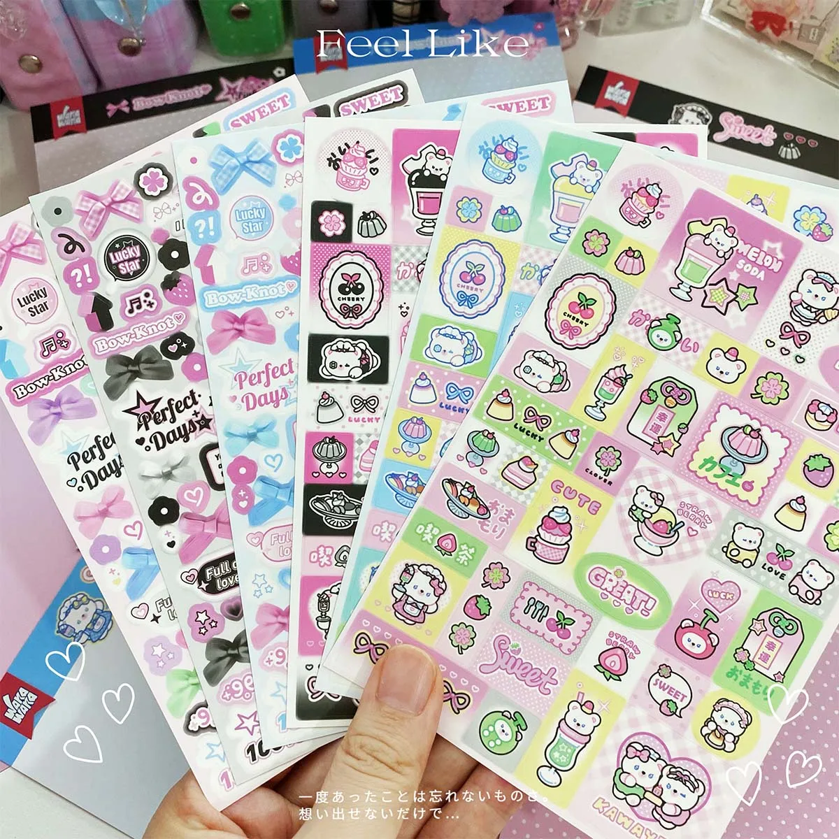

WAKAWAKA Scrapbooking Sticker Love Song Deco Sticker for Journal Planner Pink Bow Black Material Decorative Stickers DIY
