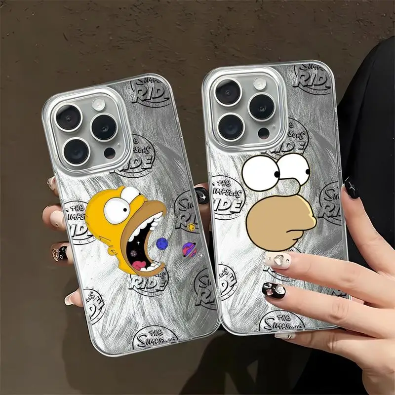 Funny Cartoon Simpson Family Luxury Case For Apple iPhone 15 11 13 14 Pro Max 12 15 7 8 Plus X XS XR Feather Yarn Phone Cover