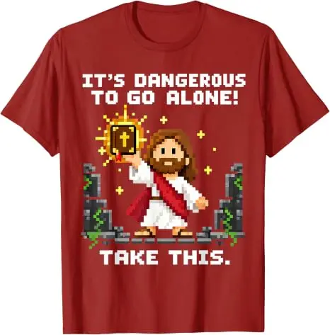 It's Dangerous To Go Alone Take This Christian Gamer Jesus T Shirt Y2k Video Game Bible Christian Gaming T-Shirt Saying Tee Gift