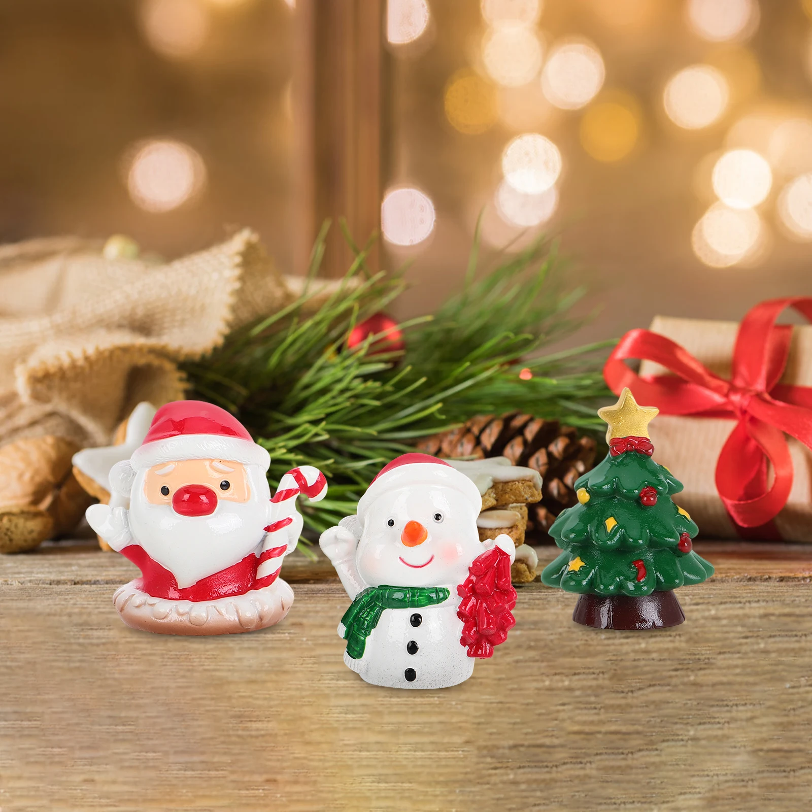 

3pcs Resin Miniature Christmas Figurines Desktop Decorations Adorable Mini Xmas Ornaments Tiny Models For Home Office Holiday