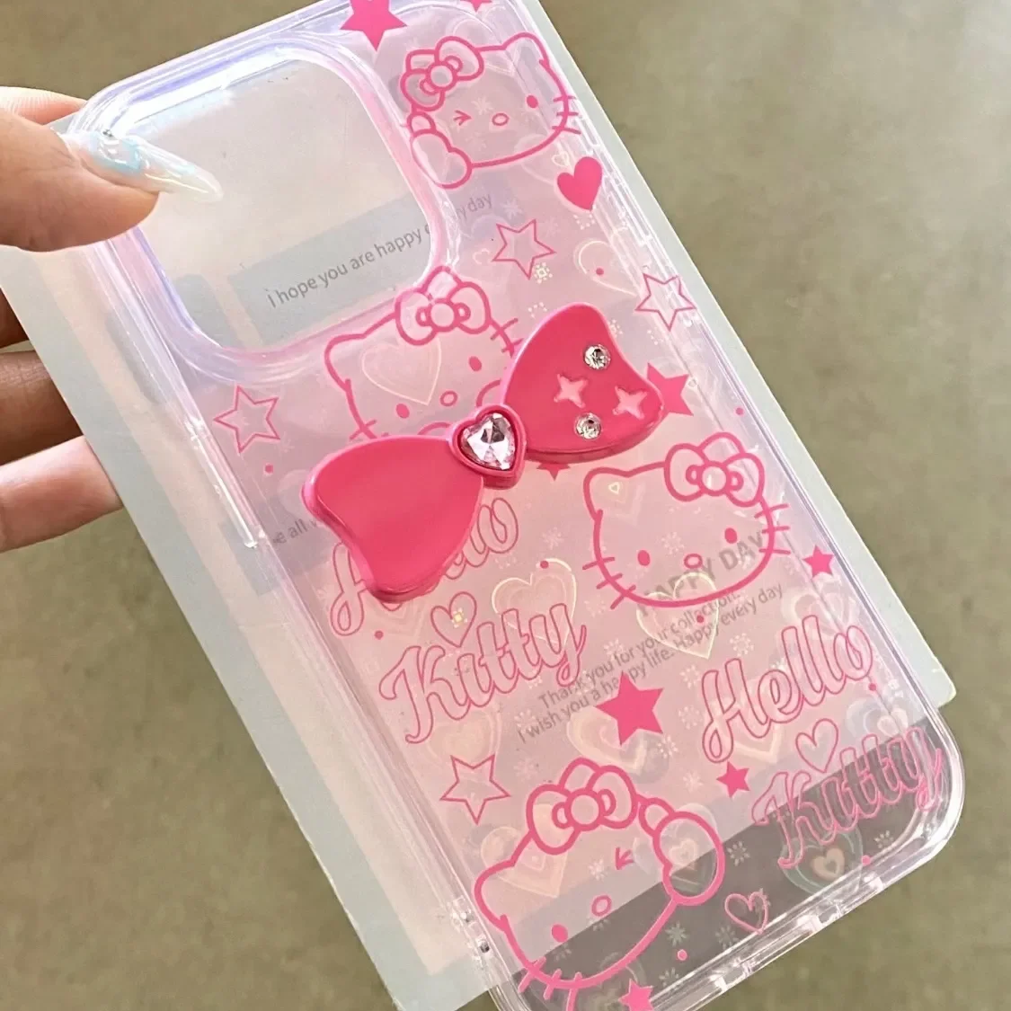 Sanrio Hello Kitty Bow Full Screen KT Face Phone Case For iPhone 16 15 14 13 12 11 Pro Max XR XSMAX 7 8 Plus Y2K Pink Girl Cover