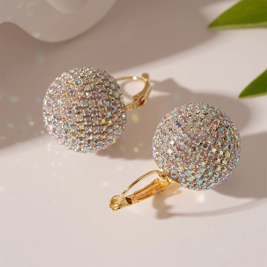 Sparkling Zircon Round Ball Earrings for Women - Bridal & Party