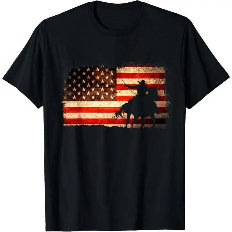 

Rodeo Cowboy Western Country Horse USA Flag 4th Of July T-Shirt