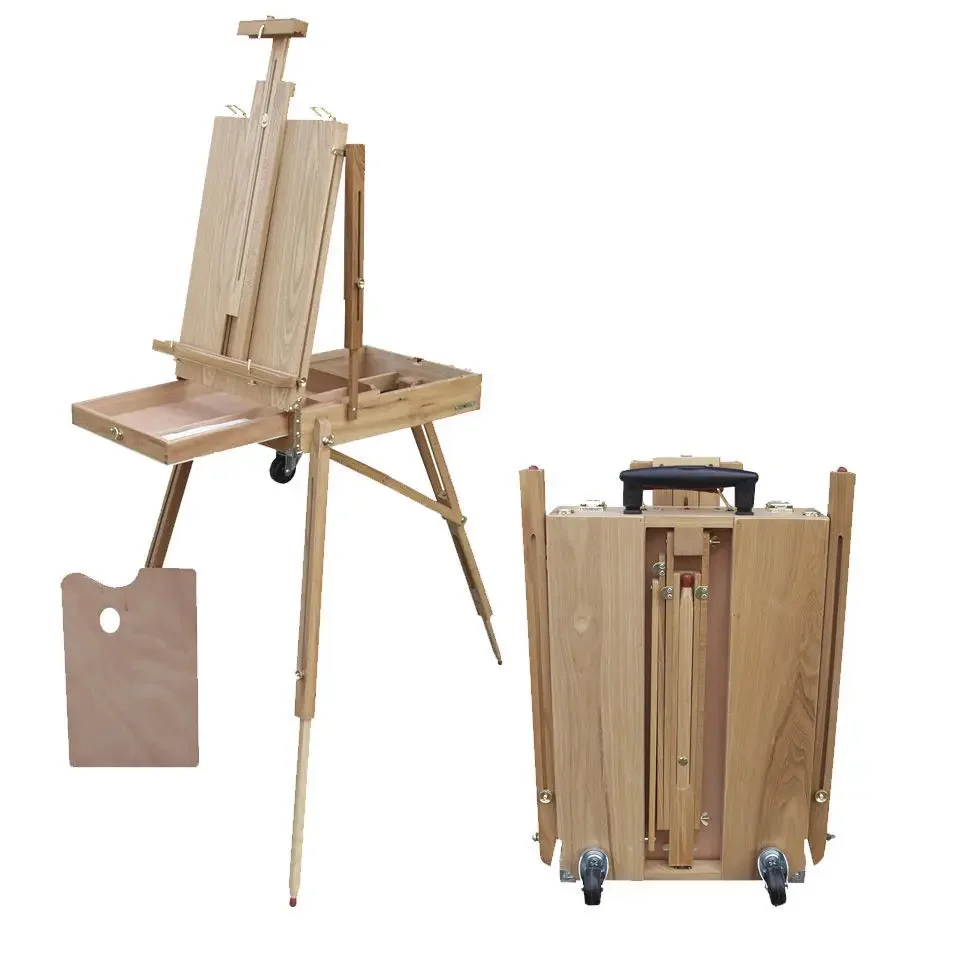 

Beech wood oil painting box folding portable oil easel bracket type multi-functional storage solid wood painting box hand-held