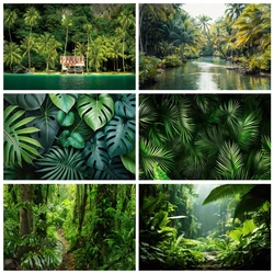 Tropical Forest Jungle Photography Backdrop Rainforest Green Leaves Natural Scenery Birthday Party Decor Photo Background Props