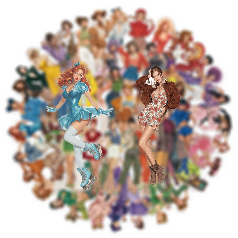 

10/30/50pcs Classic Retro Sexy Pin up Pop Girls Stickers Cartoon Adult Decals Laptop Suitcase Phone Transparent PET Sticker Pack