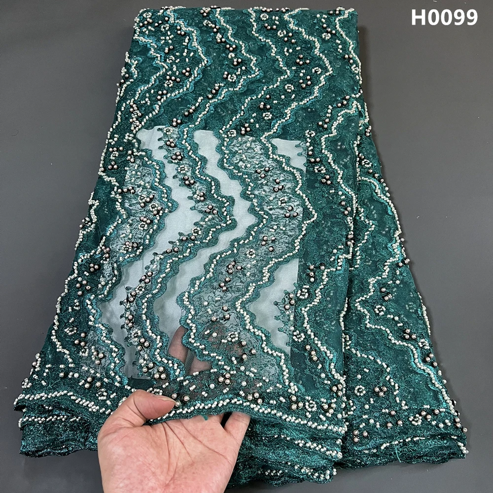 

African Nigerian, Sequins, Beads, Stone Prom Dresses,Tulle Lace Fabric, High Quality, Embroidery, Sewing, 5Yard, H0099 2024