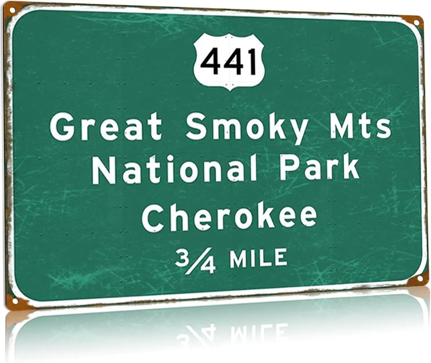 Great Smoky Mountains National Park Metal Tin Sign Cherokee Interstate 441 Street Sign Airport Expressway Direction Signage Post