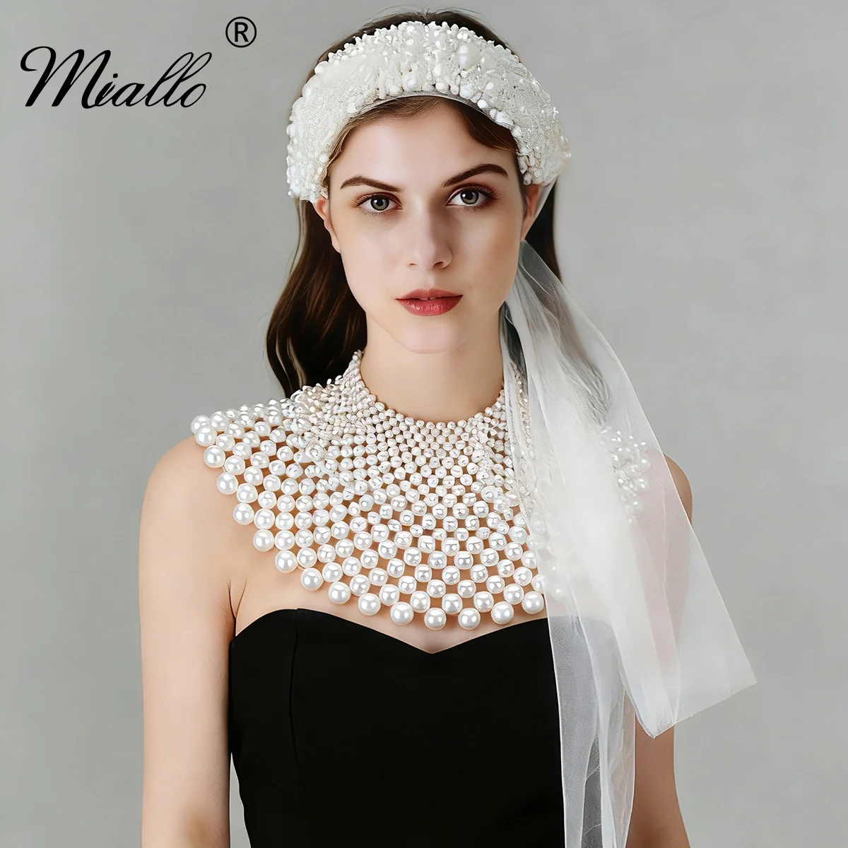 Miallo Luxury White Pearl Woven Shawl Collar Middle Eastern Festivals Pearl Accessories For Women Ramadan Delicate Necklace