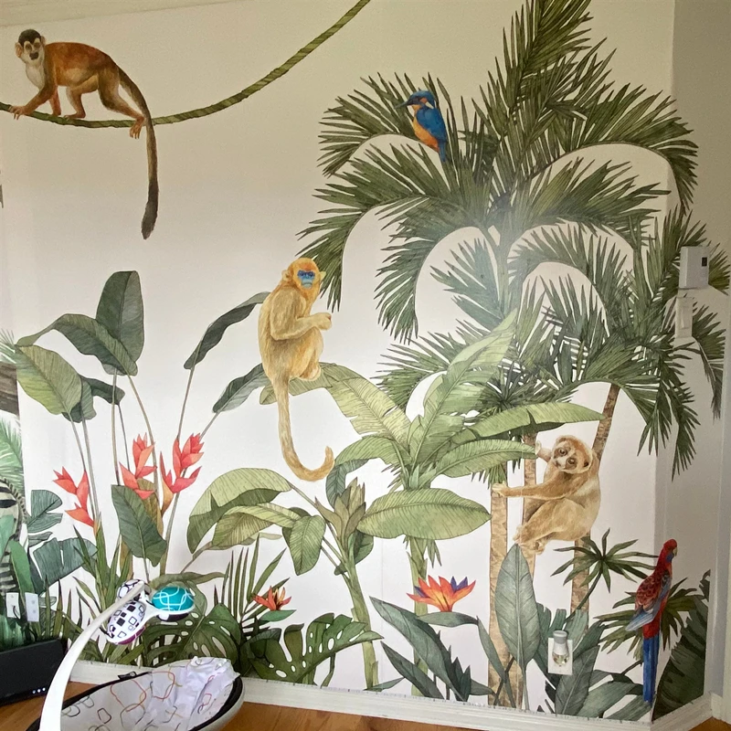 Milofi-Linha Papel de Parede Pintados à Mão Personalizado, Cobertura de Parede, Francês, Selva Animal, Floresta Tropical, Sala, Mural