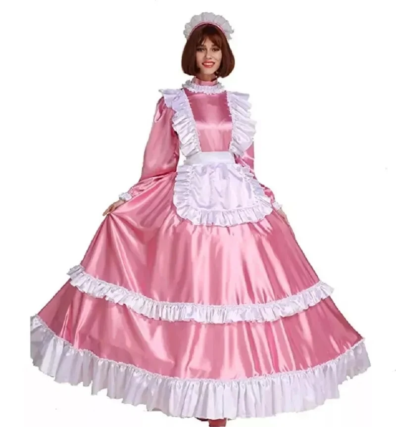 

Sissy Girl Lockable pink satin dress Maid cosplay dress can be tailored