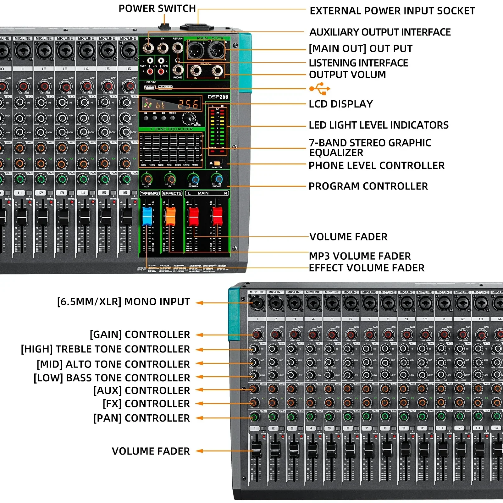 MG16 konsol mixer audio Digital, Mixer Audio Digital profesional, antarmuka mixer audio 16 saluran, untuk panggung, dj, pertunjukan