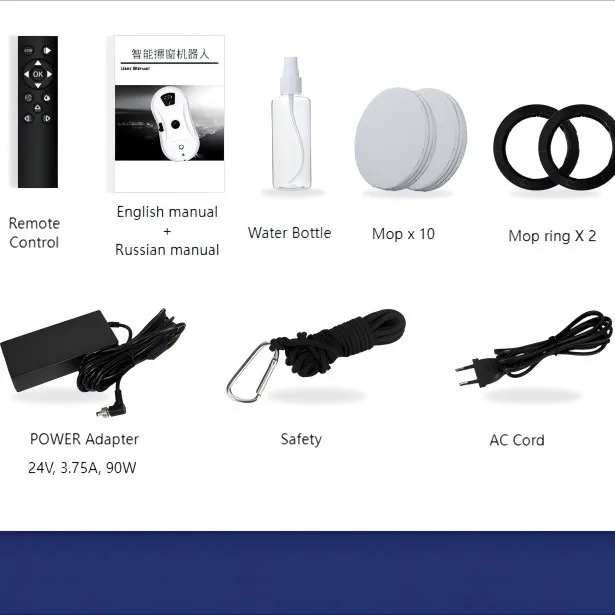 High-End W14S 3.75A 90W Electric Window Cleaning Machine 10 Cloths Water Spray Version 10 Source Factory Household Robot