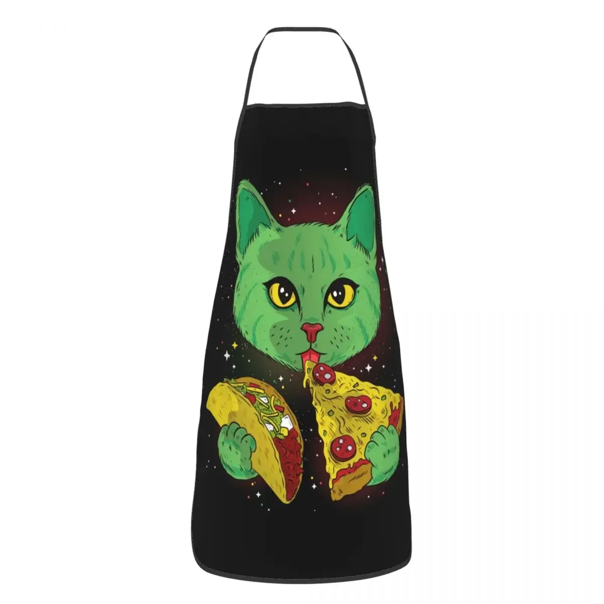 Unisex Funny Alien Cat Eating Pizza Kitchen Chef Cooking Baking Apron Men Women Cartoon Tablier Cuisine for Gardening