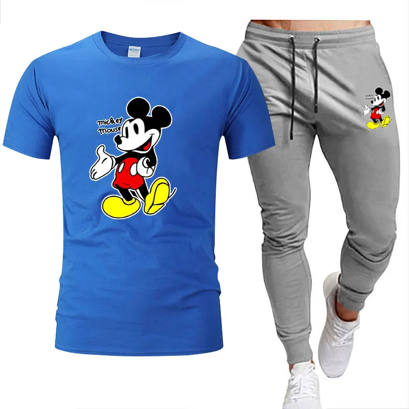 

Summer Cross border Hot Selling Disney Mickey Mouse Men's and Women's Casual Set Two Piece Fashion Short Sleeve T-shirt Pants
