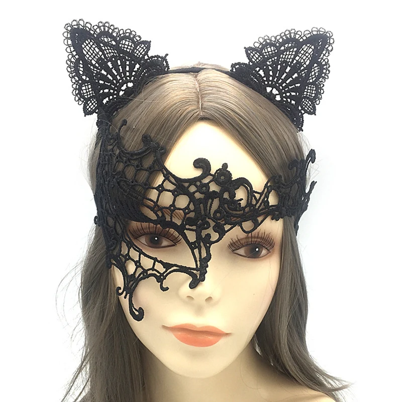 New Sexy Black Lace Headband Half Face Mask Cosplay Gothic Cat Bat Halloween Party Mask Girls Costume accessori regali per le donne