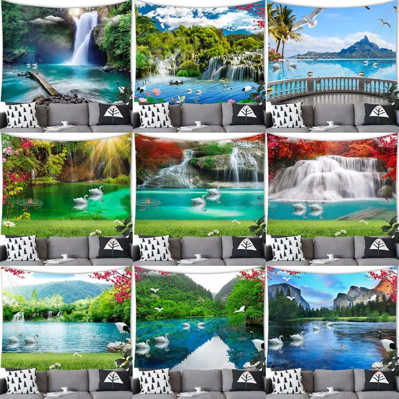 Waterfall Landscape Tapestry Wall Hanging Summer Waterfall Landscape Decor Tapestry Wall Hanging Party Home Decoration Tapestry