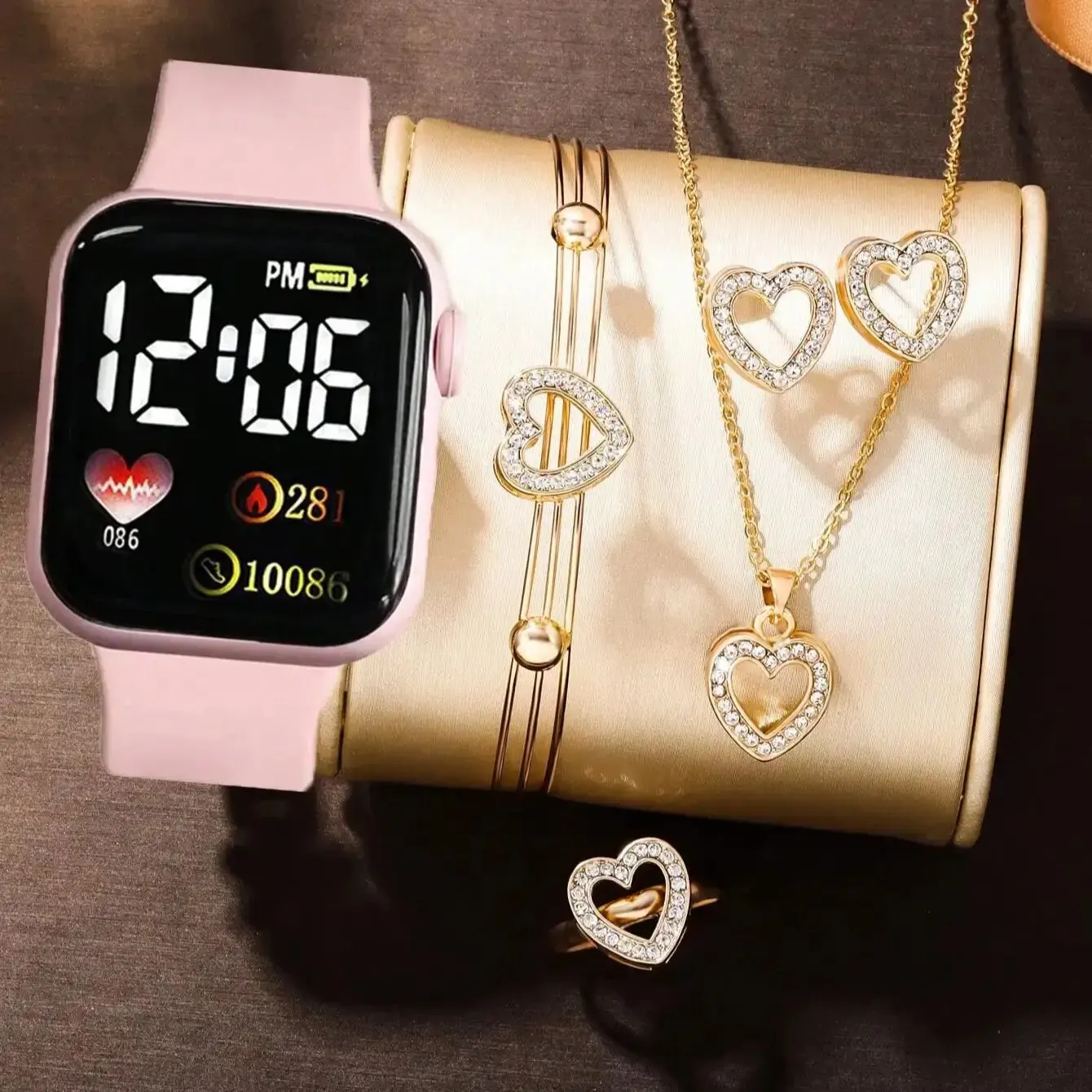 6 Pieces Of Love Square Numbers Display Electronic Watch Girl Boys And Butterfly Rhinestones