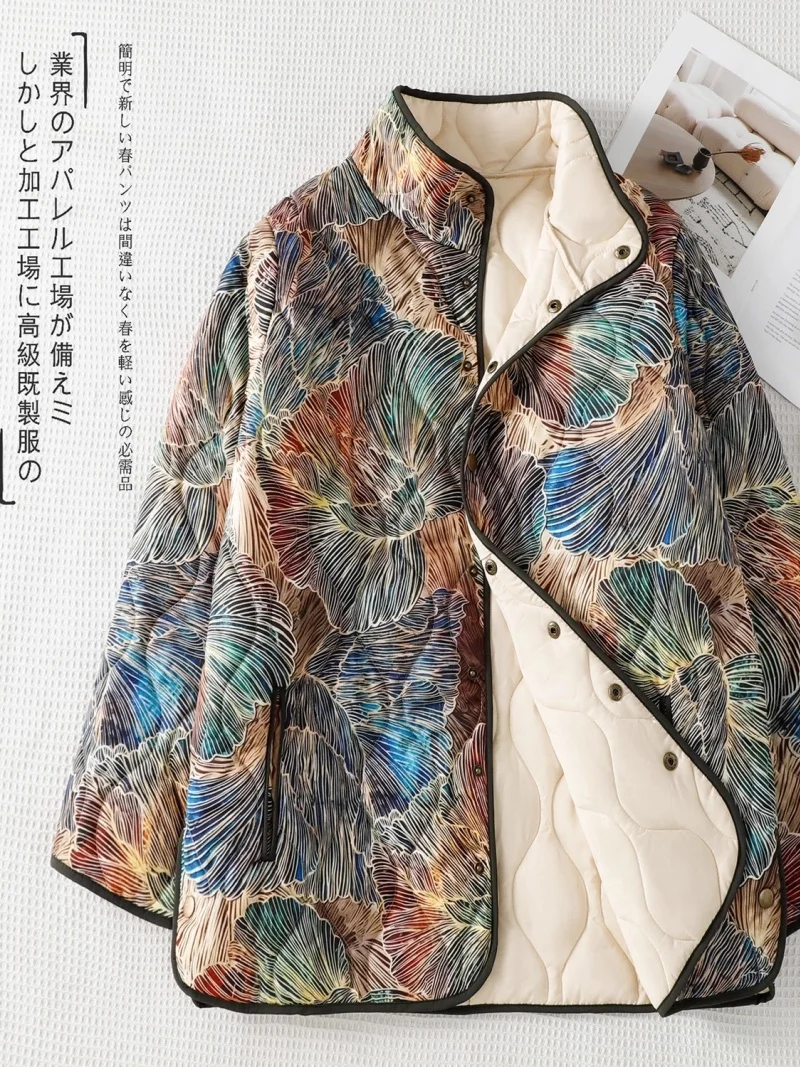 

2025 Autumn Winter Printed Cotton Jacket For Women Loose And Thick Warm Quilted Coat Vintage Outerwear w1189