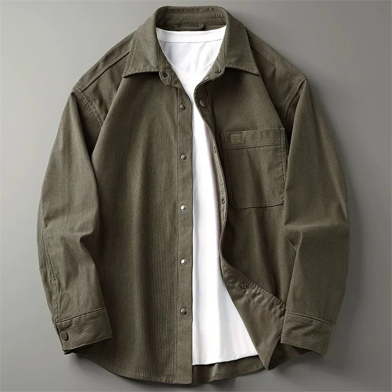 

Высококачественная мужская рубашка-куртка в американском ретро-стиле из вельвета с длинным рукавом, весенне-осенняя, из чистого хлопка, свободного кроя, повседневная