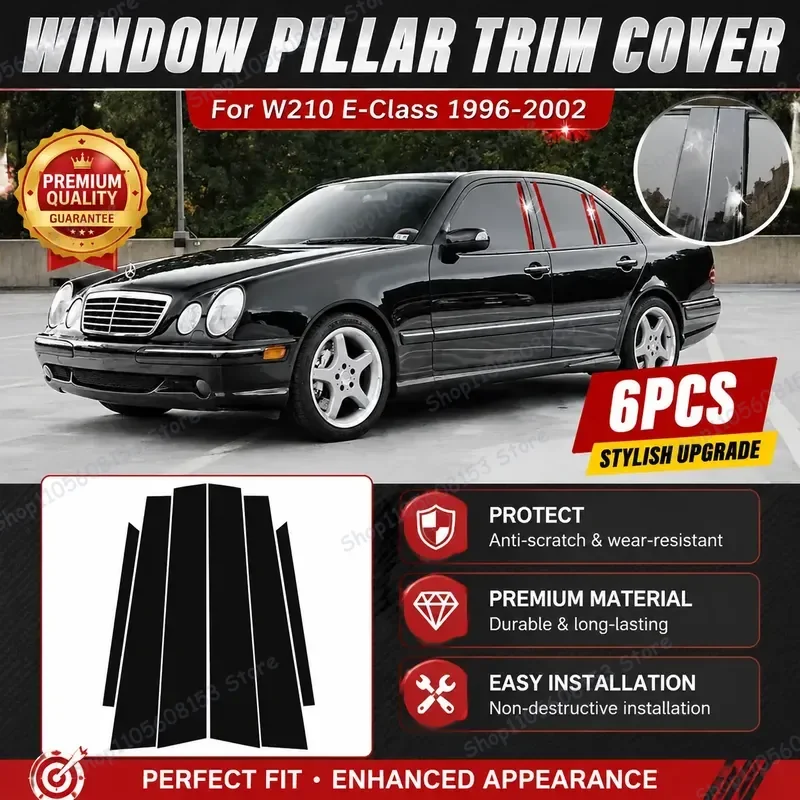 For Mercedes-Benz S-Class E-Class W220 Door Frame Pillar Trim Bright Black Decorative Window Molding Exterior Accessories