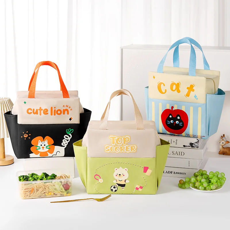 Insulated Double Pocket Portable Lunch Box Bag - Cartoon Meal Bag for Work & School