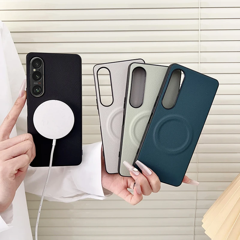 Funda magnética Magsafe integrada de cuero liso para Sony Xperia 1 VII funda trasera de cuero liso Sony Xperia 1 VI/10 VI Fundas