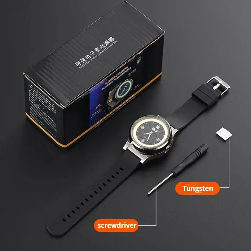 New Personalized Multifunctional Luminous Watch Lighter Creative Windproof Rechargeable Watch Tungsten Lighter Gift