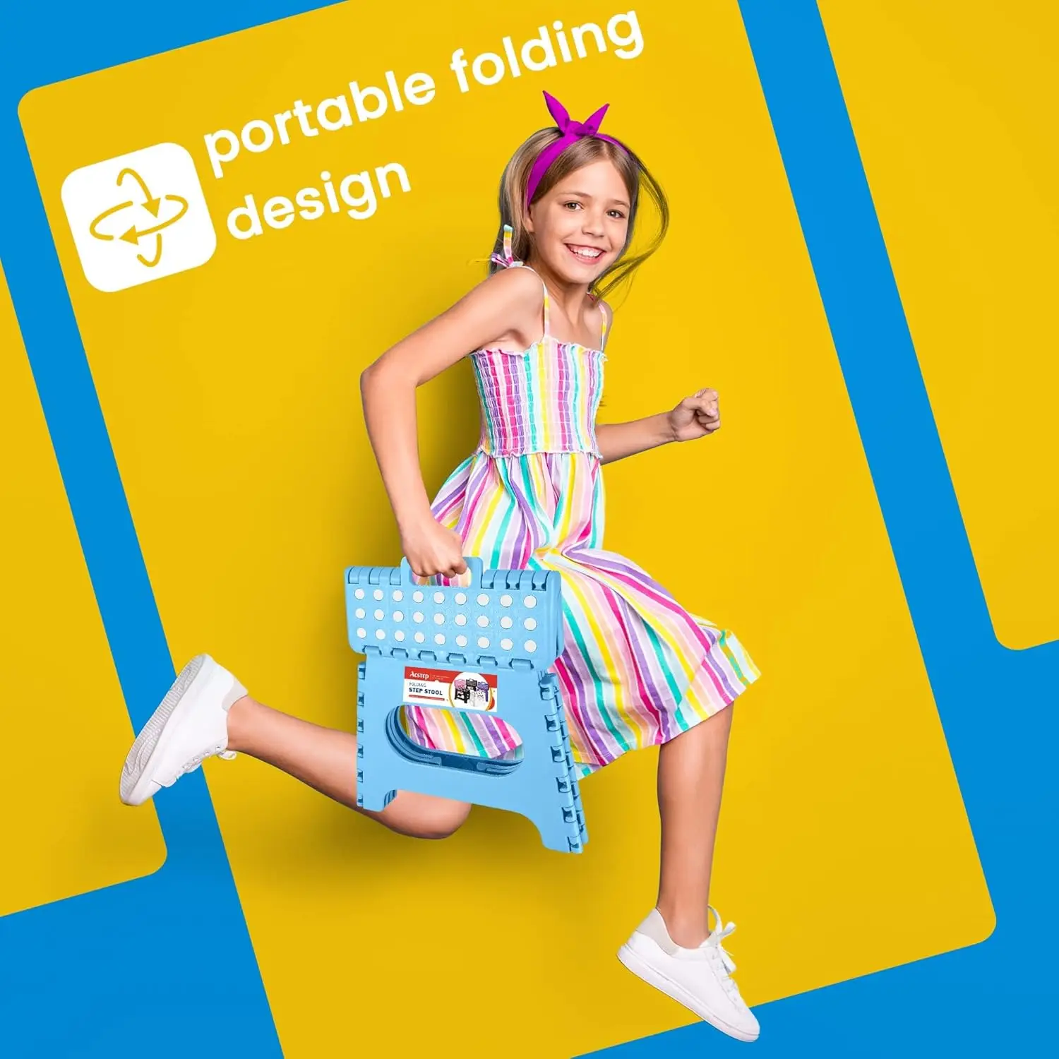 مقعد قابل للطي للبالغين والأطفال، مقعد بلاستيكي قابل للطي غير قابل للانزلاق، مقعد قابل للطي مع حامل مقبض