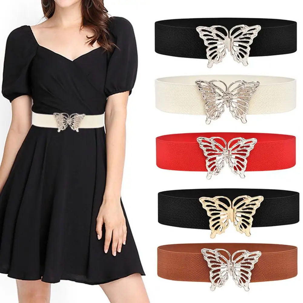 Women Belt Butterfly Buckle High Elasticity Wide Band Tight Waist Goth Waist Corset Waist Strap Clothes Accessories