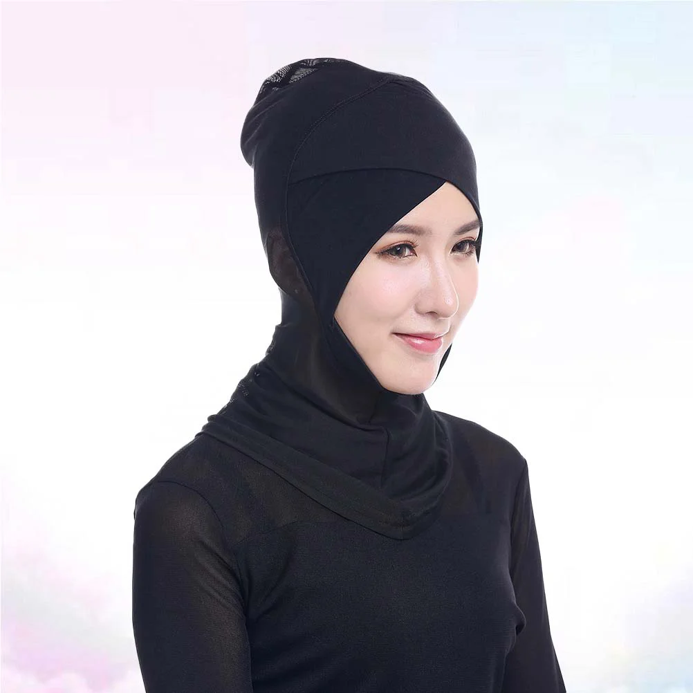 Women Adjustable Muslim Hijab Neck Cover Scarf Bonnet Inner Hijab Full Cover Bone Lady Islamic Muslim Headwear (45x32cm, Black)