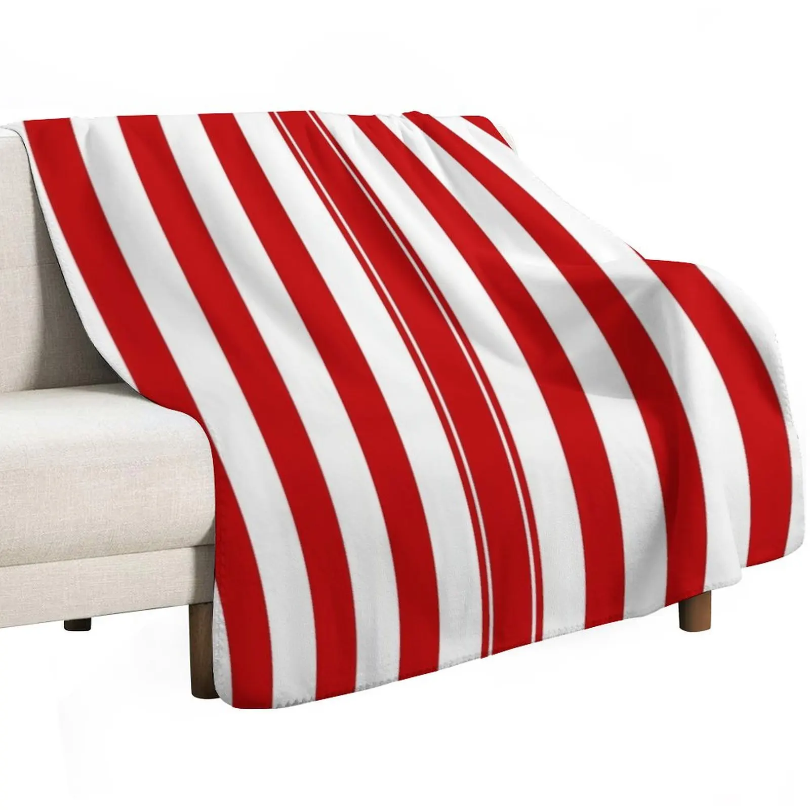 Red and White Stripes Throw Blanket Flannel Fleece Soft Warm Throw Blanket