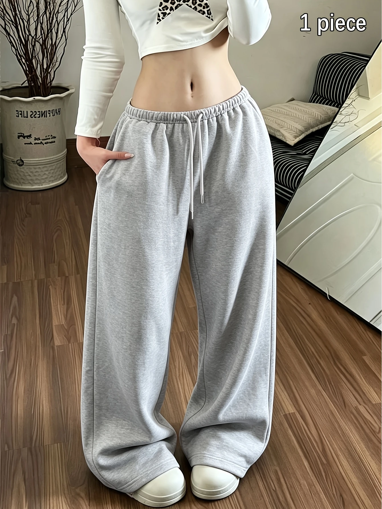 Autumn Winter Fleece Lined Women'S Long Pants, Fashionable Easy Age-Reducing Design All-Match Casual Loose Trendy