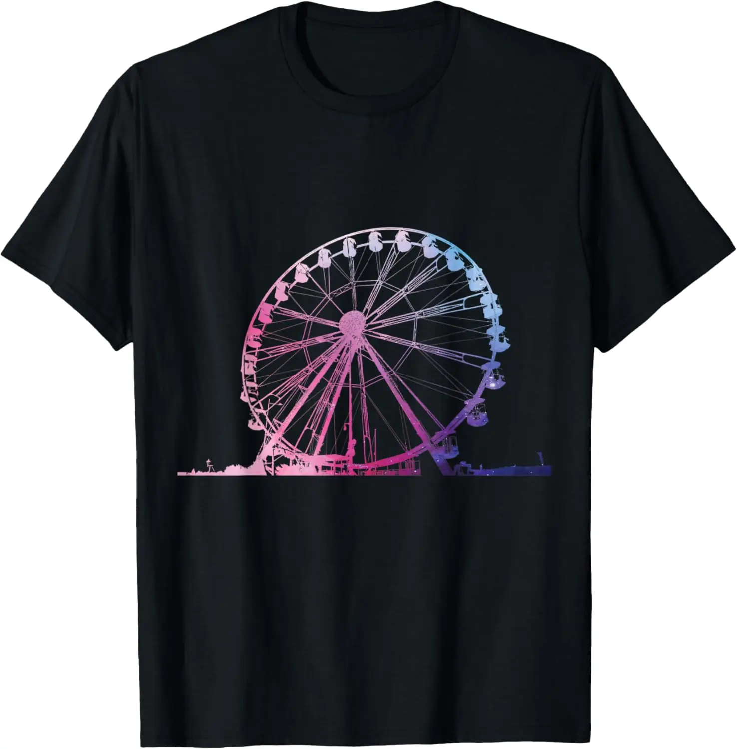 

Ferris Wheel Galaxy Print Graphic Tee Breathable Cotton T-Shirt Summer Funfair Trip Top