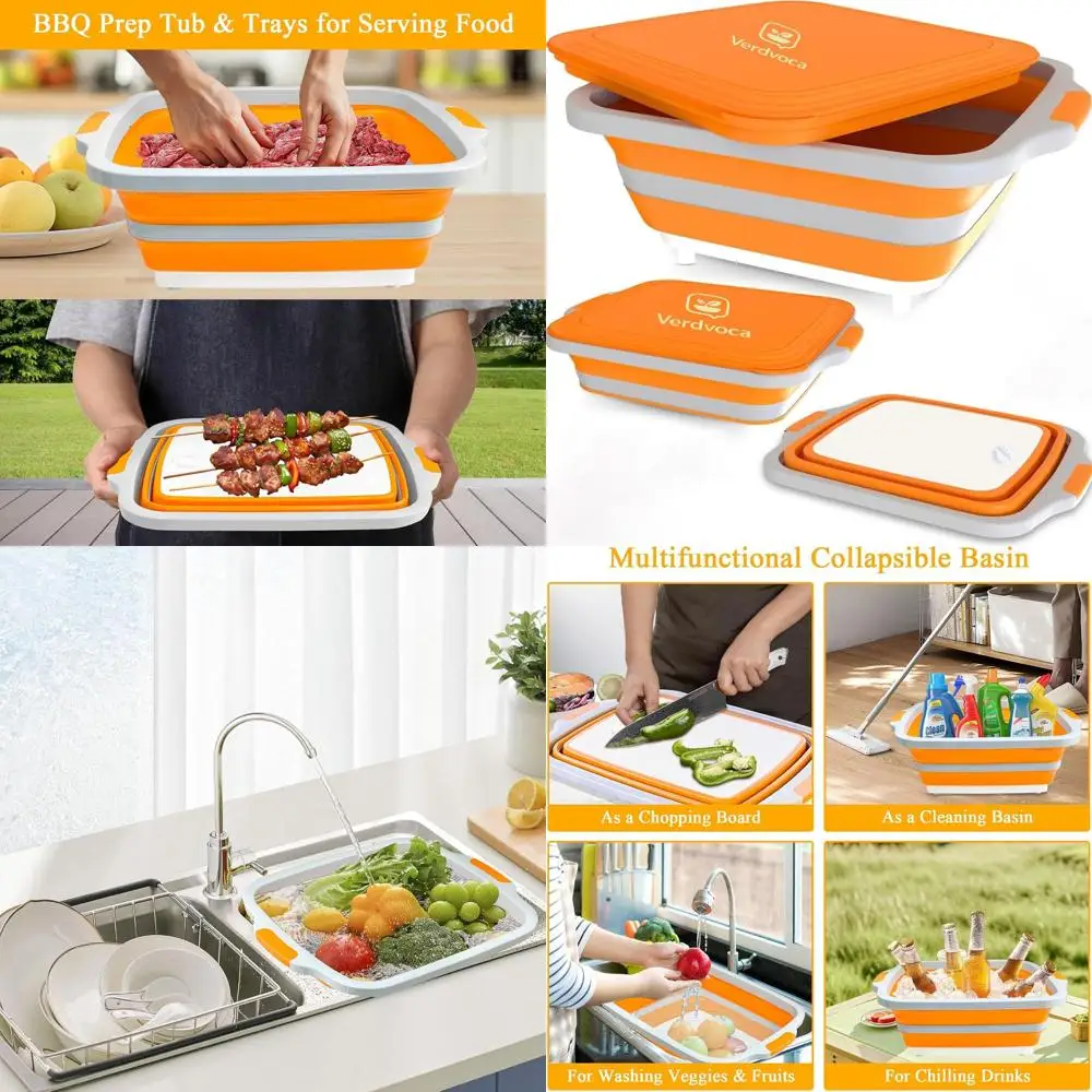 

Портативная складная ванна для барбекю объемом 3 размеров с крышкой разделочной доски, умывальник для лагеря и соревнований на открытом воздухе, можно мыть в посудомоечной машине, без BPA, 30