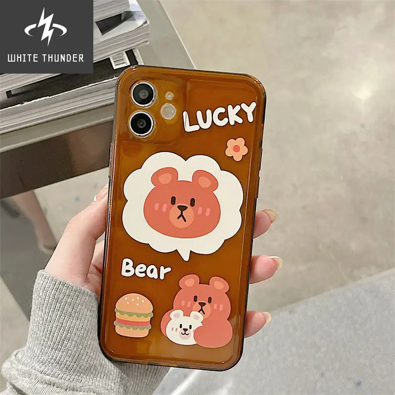 Creative Cute Cartoon Bear Flowers Letter Caramel Colour Soft Anti-fall For iphone 11 12 13 Pro Max XR Xs 6 7 8 Plus Phone Case