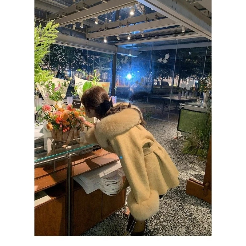 Waist Strap-up Thin and Loose Casual Coat Simple Trend Exquisite Sweet Personality High Value Fashion Temperament Woolen Jacket