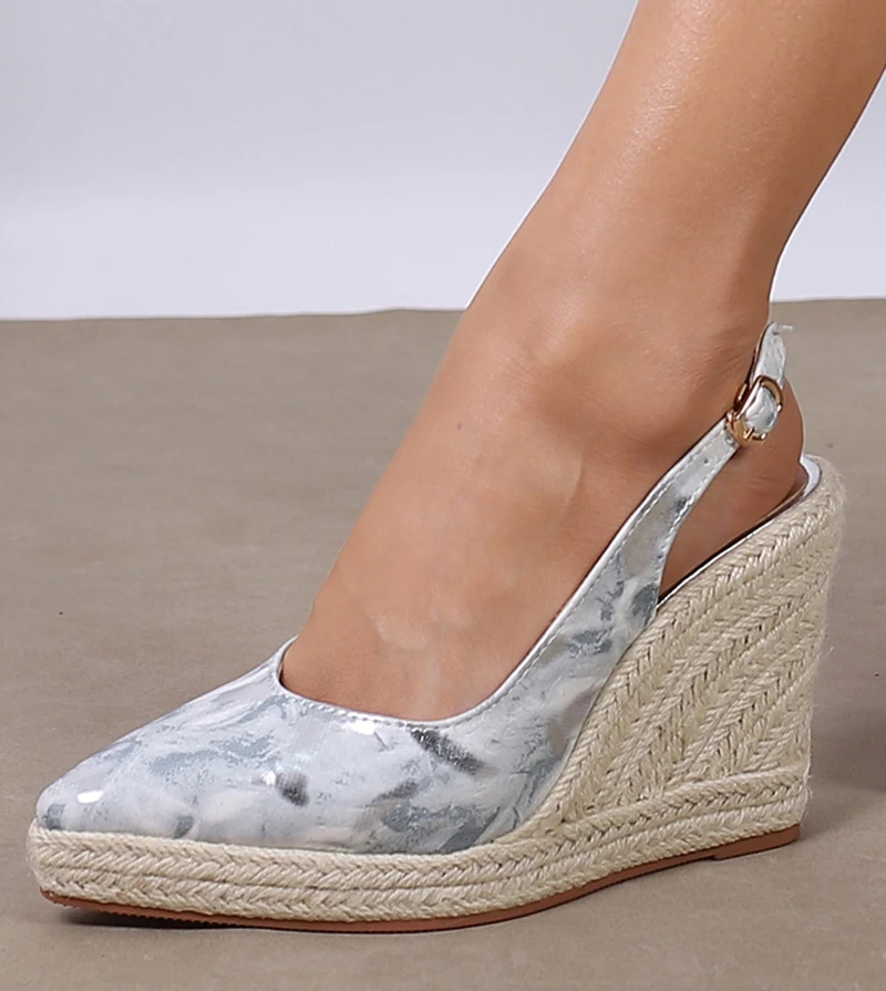 LIHUAMAO sandalias de cuña plateadas, zapatos de plataforma con correa en el tobillo para mujer, alpargatas, sandalias, zapatos informales cómodos