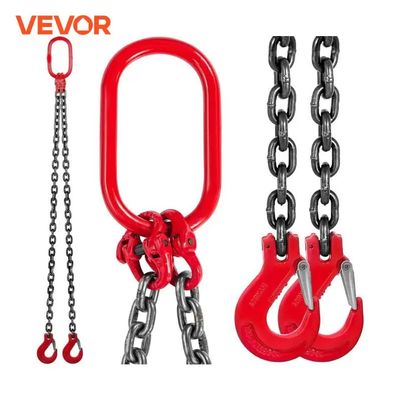 VEVOR 5FT 8800lbs Lifting Chain Sling Double Leg with Grab Hooks G80 Mn-steel Sling Chain for Engine Hoist Heavy Duty Moving