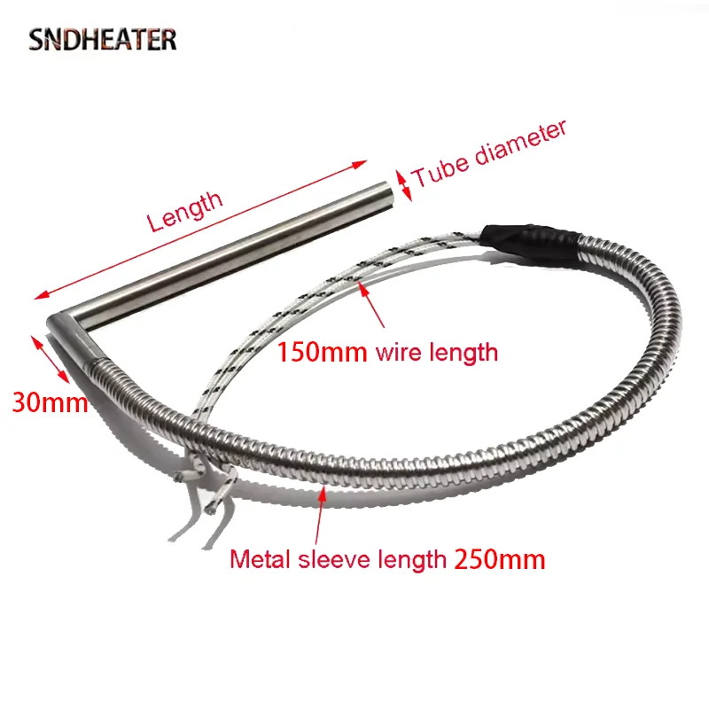 SNDHEATER 2PCS Cartridge Corner Heating Element Right Angle L Shape Electric Air Heater Rod for Mold Heating 50/100/150/200MM